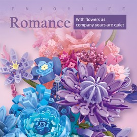Pink Blue Moon Flower Building Blocks Set（977PCS）Roses Plants Botanical Collection Creative Building Toy 3D Wall Home Office Room Decor Dried Flower Valentine's Day Birthday Gift for Love Adults Kids