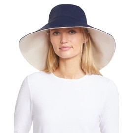 Solbari Ultra Wide Brim Sun Hat UPF50+ Packable UV Sun Protection Hats with Full Coverage Brim, Navy/Beige, Large - X-Large
