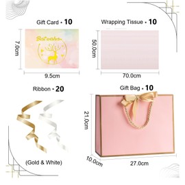10pcs Pink Gift Bags, Pink Present Bags with 10 Tissue Papers 20 Ribbons and 10 Cards, Suitable for Birthday Bridesmaid Wedding Valentines Thanksgiving Anniversary 27 x 10 x 21 cm