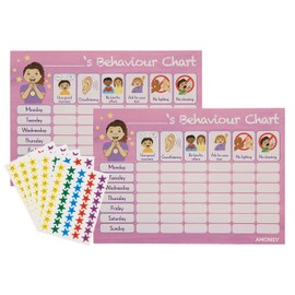 Amababy Amonev Behaviour chart 2x Pink Pack Amonev Behaviour Reward Charts for boys and girls Toddlers Twin Pack with 225 star stickers included