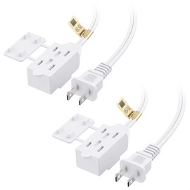 [UL Listed] Cable Matters 2-Pack 16 AWG 2 Prong Short Extension Cord 3 ft, 13A 3-Outlet Extension Cords with Tamper Guard, 13 Amp, 1625 Watts, White
