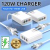 Universal 120W 6-Port USB C Fast Wall Charger Block Charging