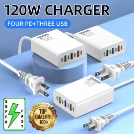 Universal 120W 6-Port USB C Fast Wall Charger Block Charging Station for Multiple Devices