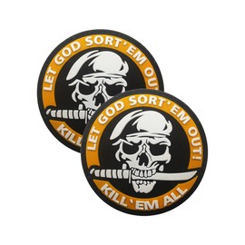 2 PCS Skull Knife Beret Spec Ops Patches Kill Them All Let God Sort Them Out Patch PVC Tactical Morale Patch(Yellow)