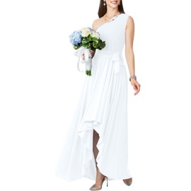 KOH KOH Womens Long One Off Shoulder Spring Summer Cocktail Bridesmaid Bridal Party Wedding Guest Maxi Prom Homecoming Elegant Dressy Dress Dresses Gown, Off White/Ivory M 8-10