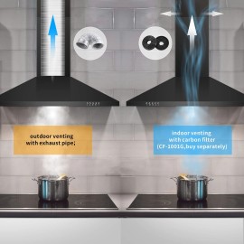 SNDOAS 30 Inch Wall Mount Range Hood 450CFM Stainless Steel 3-Speed black Vent