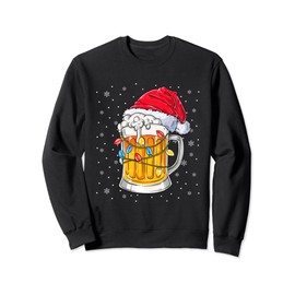 Funny Christmas Santa Light Santa Beer Mug Reindeer Sweatshirt
