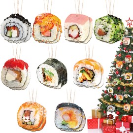 36 Set Christmas Sushi Ornaments Christmas Tree Ornaments Funny Sushi Roll Ornament Cute Sushi Decorative Hanging Ornaments Xmas Wooden Decorations for Christmas Tree Party Home