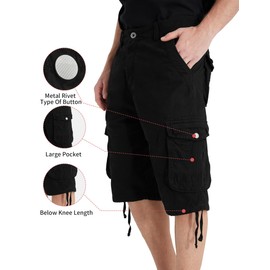 JAWERU Cargo Shorts for Men Multi Pockets Mens Shorts Below Knee Casual Hiking Summer ShortsBlack 32