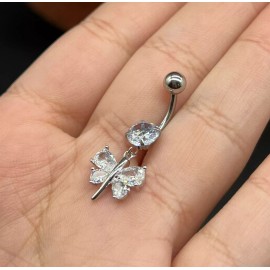 Belly Ring 14 Gauge Butterfly Belly Button Ring Stainless Steel Cubic Zirconia