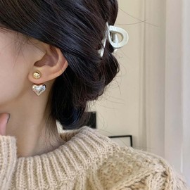 W WEILIRIAN Boho Heart Jacket Earrings for Teen Girls Gold Bead Stud Earrings Love Heart Dangle Earrings Two Ways Front Back Earrings Jewelry for Women Gifts