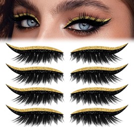 4Pcs Lazy Eye Shadow Eyelash Patch,3-in-1 Eyeshadow & Eyelash Makeup Stickers,Colorful Eyelash Makeup Stickers with False Lashes Shadow & Eyeliner,Makeup Stencils Sticker for All Eye Shapes (Gold)