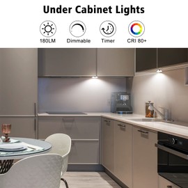 LABOREDUCER Under Cabinet Light Kitchen Kit,Dimmable Display Cabinet Lighting Cupboard Lights with Remote Control,6 Pack Puck Lights Under Cabinet Kitchen Lighting for Closet,Counter,Shelf,Wardrobe
