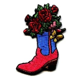 Unbranded WESTERN BOOT WITH FLOWER IRON ON PATCH 1 5/8 X 2 1/4 inch