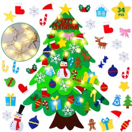 Felt Christmas Tree for Kids - 3.3 FT Wall Felt Christmas Tree for Toddlers with Lights and 34 Pcs Ornaments, DIY Xmas Gifts for Christmas Decorations