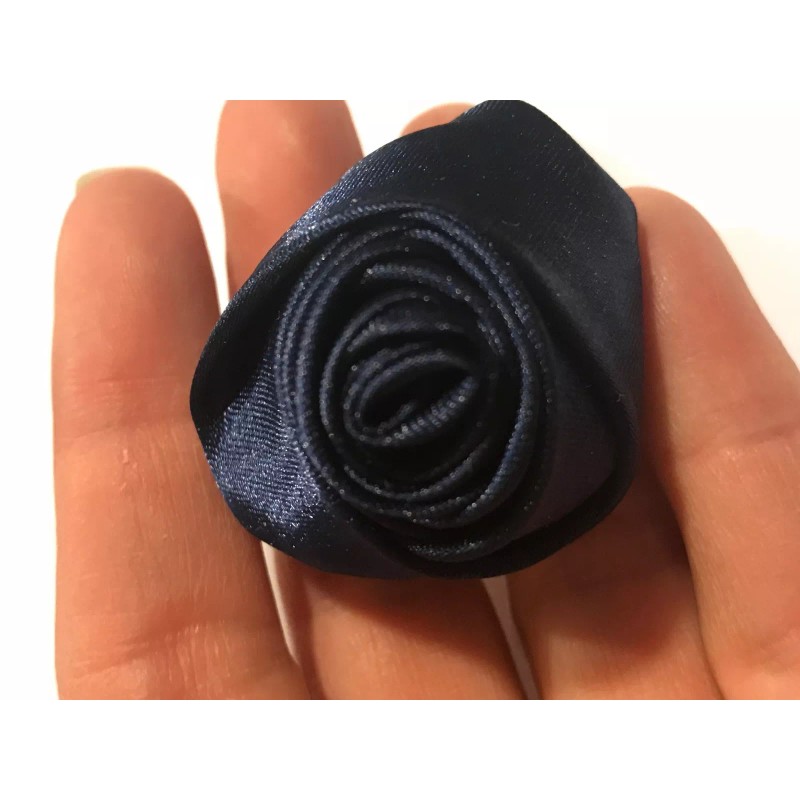 Unbranded Rose Shaped Lapel Stud Pin - Navy Blue Silky