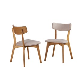 Christopher Knight Home Abrielle Mid-Century Modern Dining Chairs with Rubberwood Frame, 2-Pcs Set, Light Beige / Natural Oak