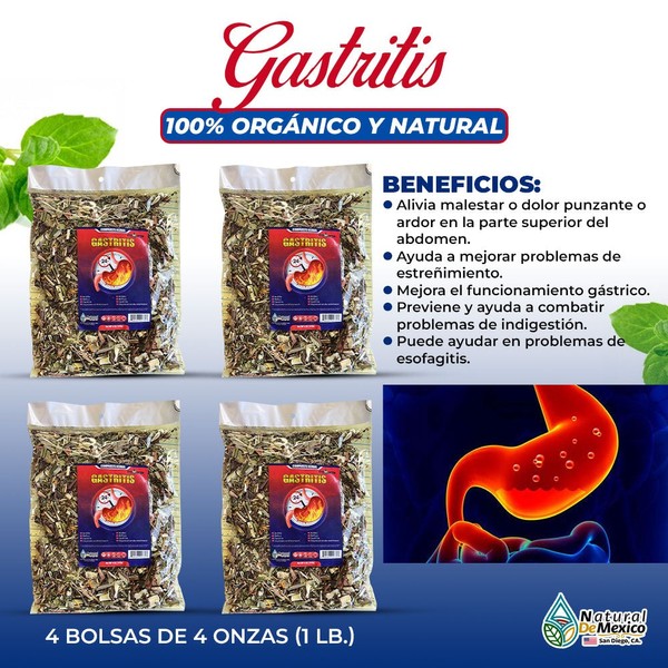 Natural de Mexico USA Gastritis Compuesto Herbal Tea 1 Lb-453gr.(4 de 4 oz) Antinflammatory Gastritis, H. Pylori