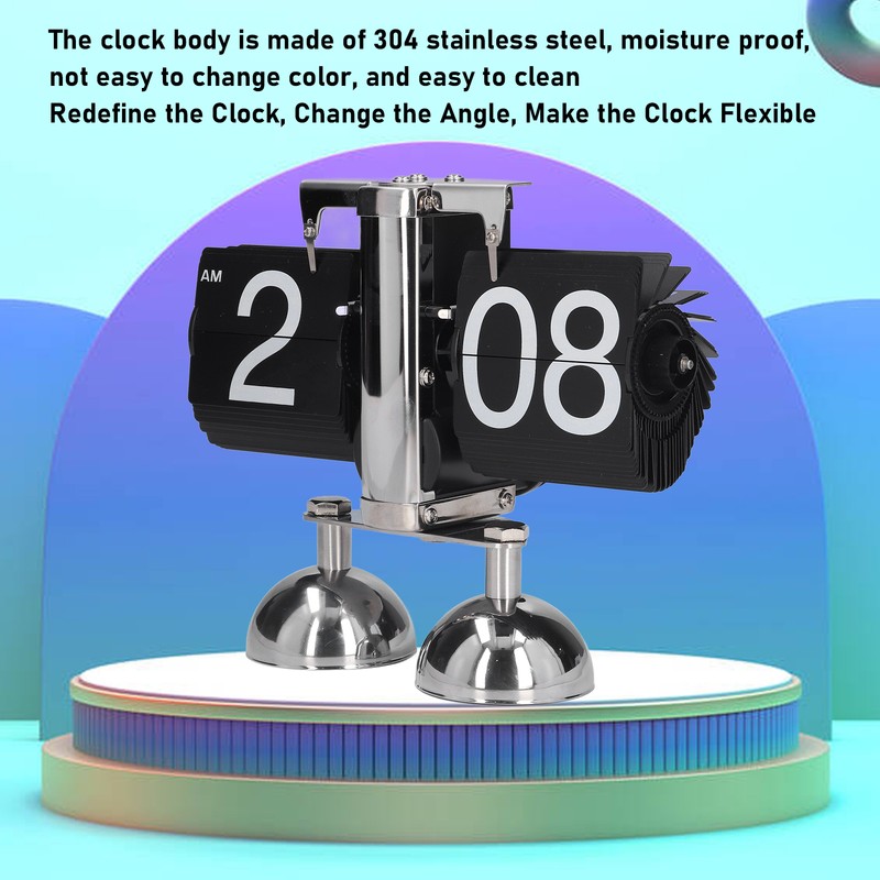 Flip Clock Quartz Movement High Accuracy Retro Style Stainless Steel