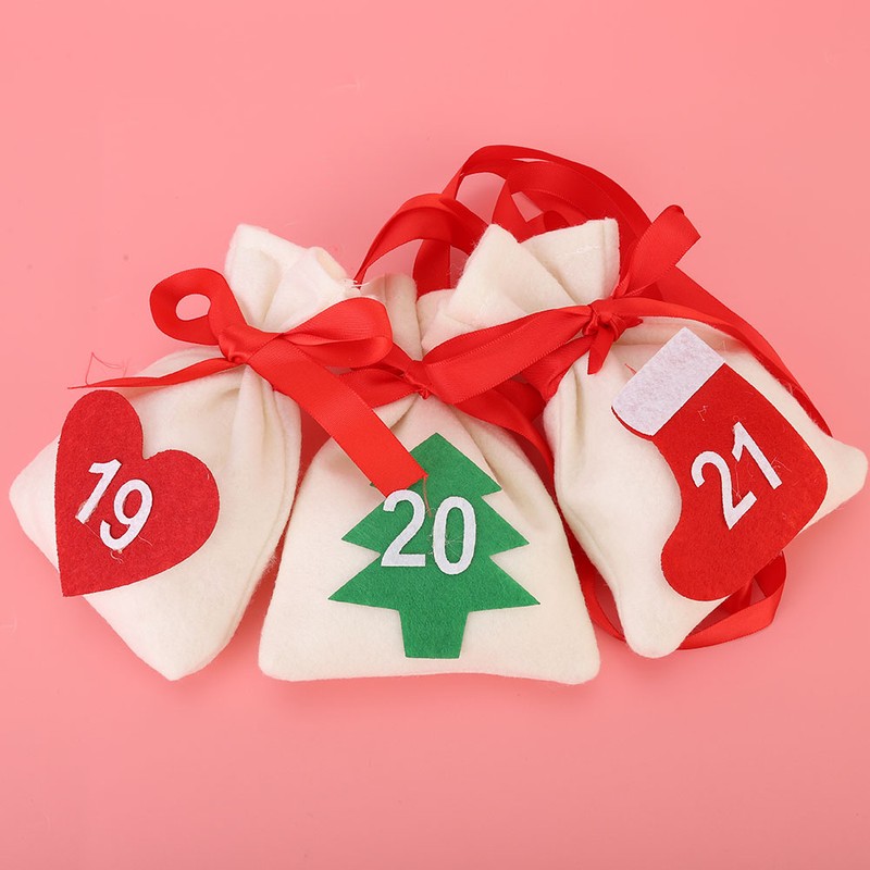 Christmas New Year Countdown Advent Hanging Calendar Gift Bags Pouches
