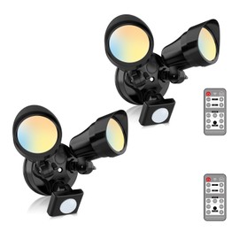 LED Security Lights Motion Sensor, 24W 2000LM Flood Lights Outdoor Motion Sensor with Remote, Dimmable Brightness 3000K-6500K CCT IP65 Outdoor Security Light for House Garage Yard Walkway 2 Pack Black