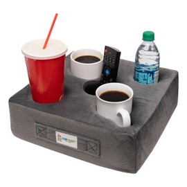 Cup Cozy Deluxe Pillow (Gray) *As Seen on TV* -The World's Best Couch Cup Holder Pillow! Cup Holder Pillow for The Couch, Sofa, Bed, Car, RV, Park & More! Drinks, Remotes, & Snacks Holder Tray