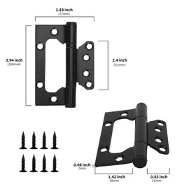 goldenwarm 18 Pack(9 Pairs) 4 inch x 3 inch Non Mortise Hinges for Interior Doors Heavy-Duty Black Gate Hinges 3mm Thickness - Stainless Steel Door Hardware with Matte Black Coating