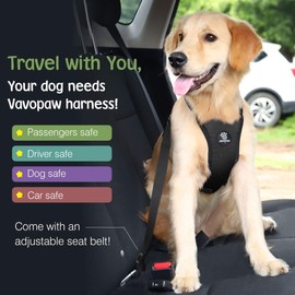 VavoPaw Dog Seat Belt, Safety Vest Dog Car Harness with Adjustable Buckle Dog Seat Belt for Vehicle Nylon Pet Safety Seat Belts Heavy Duty(L, Black)