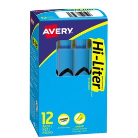 AVERY HI-LITER, Desk Style Highliterm, Chisel Tip, Fluorescent Blue, Box of 12 Highlighting Markers (83503)