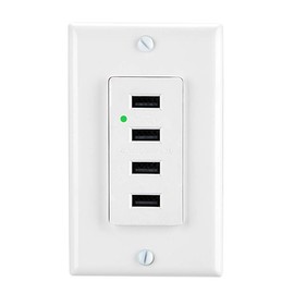 LEOD 4.2A Output High Speed 4 USB Port Charger Wall Outlet and LED Green Indicator Light with 2 TypesWall Plates(standard and screwless included), USB outlet with 4 usb port, White,UL Listed[1 PACK]