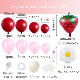 Hyballustw Strawberry Decorations,Daisy balloons with Strawberry Balloons for Berry First Birthday Decor Baby Shower Decorations