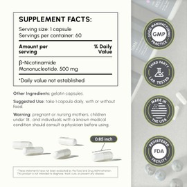 partiQlar NMN Supplement 500mg - High Purity Nicotinamide Mononucleotide - NAD+ Booster for Anti-Aging, Cellular Energy & Longevity - 60 Veggie Capsules