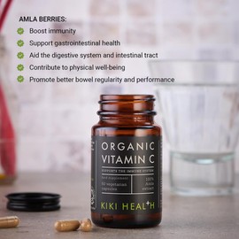 KIKI Health Organic Plant-Based Vitamin C Supplement - Vegan-Friendly Formula with Essential Nutrients for Immune Support - Vitamin C Capsules Promotes Skin Health & Collagen Production - 50 Vegicaps