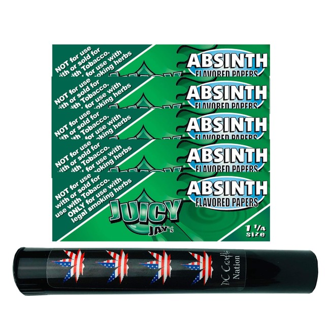 DC Crafts Nation Child Resistant Protector with Juicy Jay's Absinth 1.25 Flavored Rolling Papers 5 Count - Flag Leaf