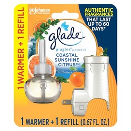 Glade Glade PlugIns Refills Air Freshener Starter Kit, Scented Oil for Home and Bathroom, Coastal Sunshine Citrus, 0.67 Fl Oz, 1 Warmer + 1 Refill