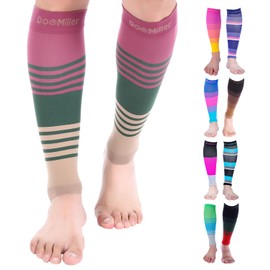 Doc Miller Compression Calf Sleeve for Men & Women, 20-30 mmHg Graduated Support, Knee High, Running, Shin Support, Calf Sleeves, Striped Design, 1 Pair