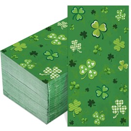 Outus 100 Pcs St. Patrick's Day Napkins Welcome Shamrocks Paper Guest Towels Disposable Green Clover Hand Towels for Home and Kitchen Saint Patty's Day Irish Cultural Party Supplies
