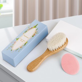 MolYuan Baby Haarbürste, Hölzerne weiche ziegenhaarbürste, Baby Pink Silikon Haar Cradle Cap Pinsel Set für Neugeborene, Kleinkinder, Kleinkinder, Haarbürste Baby Set