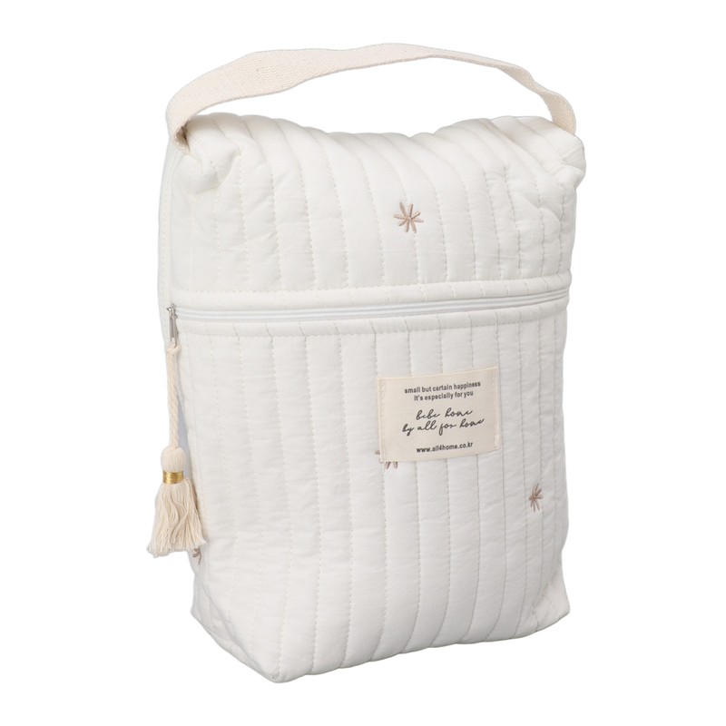 Cute Quilting Embroidered Pattern Diapers Bag Cotton Baby Stroller Zipper