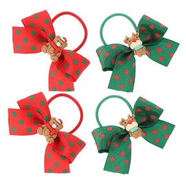 SAFIGLE 4pcs Christmas Hair Ties Bow Knot Ponytail Holders for Elastic Scrunchy Hair Bands with Red and Green Dot Bows for Holiday Parties and Daily Wear