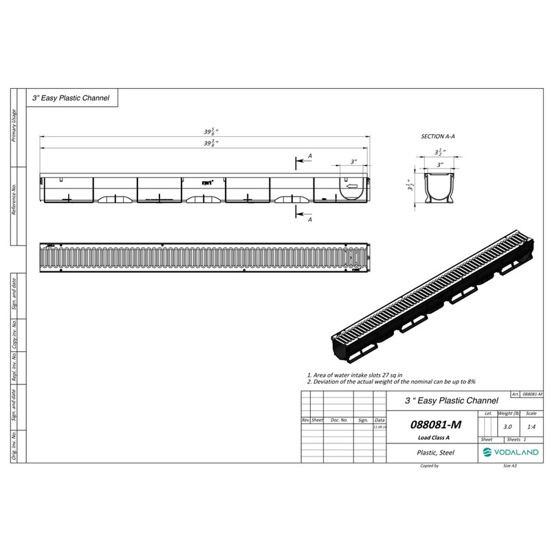 Vodaland - 3 Inch Easy 1 Premium Trench Drain Channel