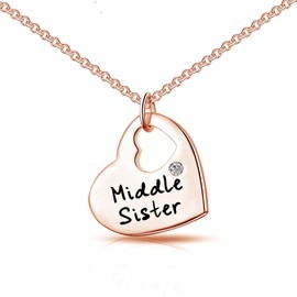 Philip Jones Rose Gold Plated Middle Sister Heart Necklace Created with Zircondia® Crystals