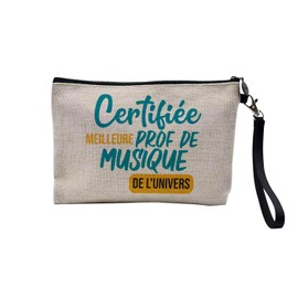 Linen Bag - Certified Best Colleague Family Mum Party Celebration Idea - Linen Look Cosmetic Bag - Toiletry Bag - Purse, Music - F, Cosmetic bag