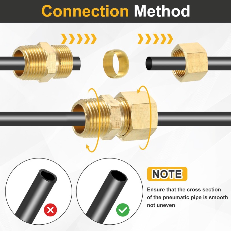 sourcing map 5Pcs Brass Pipe Fitting, 5/8" OD x 1/2"
