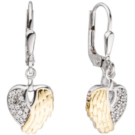 JOBO Heart Wings 925 Silver Tone Cubic Zirconia Drop Earrings