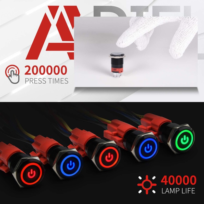 APIELE 19mm Latching Push Button Switch 3/4" 12V DC Black