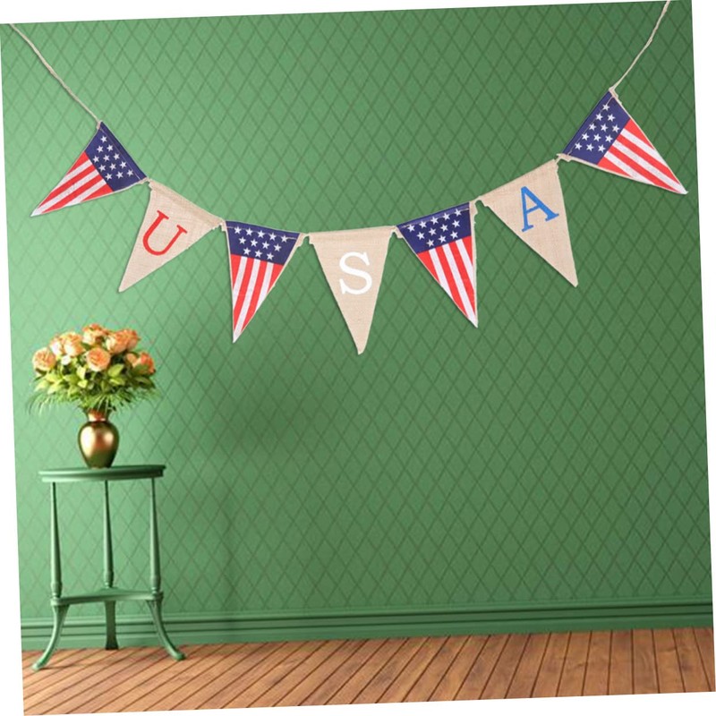 Ciieeo 2pcs 4th of July American Flag Pattern Burlap Banner