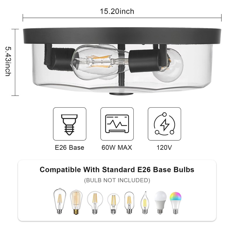 Luminzone Flush Mount Ceiling Light with Clear Glass Shade, 3-Light