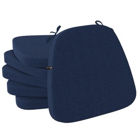idee-home Chair Cushions for Dining Chairs, Kitchen Chair Pads Set of 6, U-Shaped Seat Cushions with Ties Non-Slip Bottom for Indoor Dining Room, Removable Cover, 17" x 16" x 2" Navy