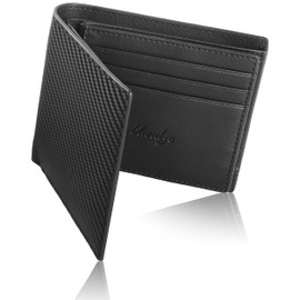 Blanze Men's Bi-Fold Wallet, Gloss, Carbon Leather, Bifold Compact Wallet, Men's Wallet, 10,000 Times Day, Father's Day, Small, Double, Black
